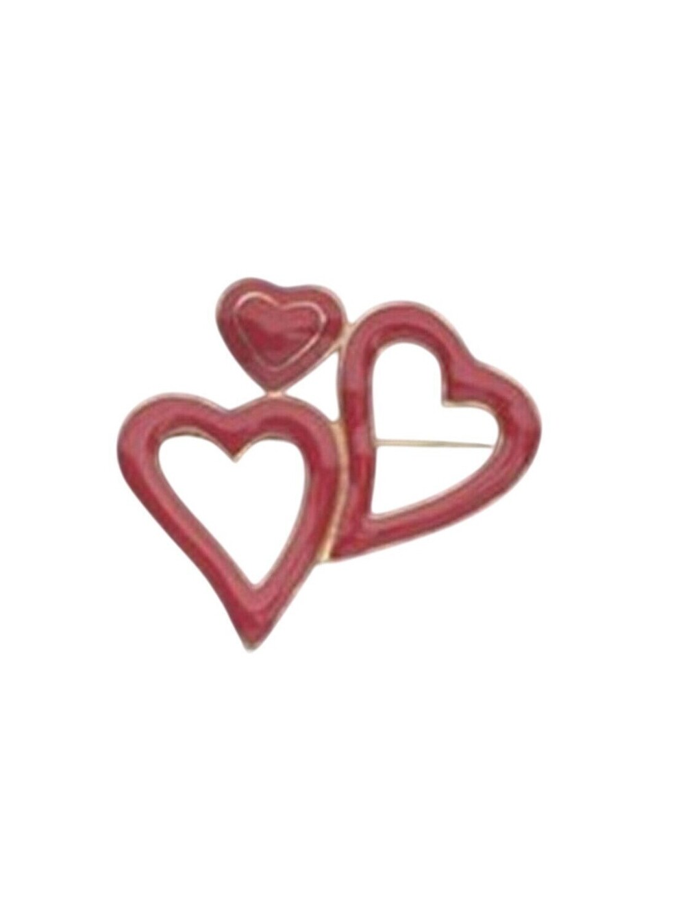 New Vintage 90s Red Enamel 3 Hearts Gold Plated Lapel Bag Hat Pin Brooch